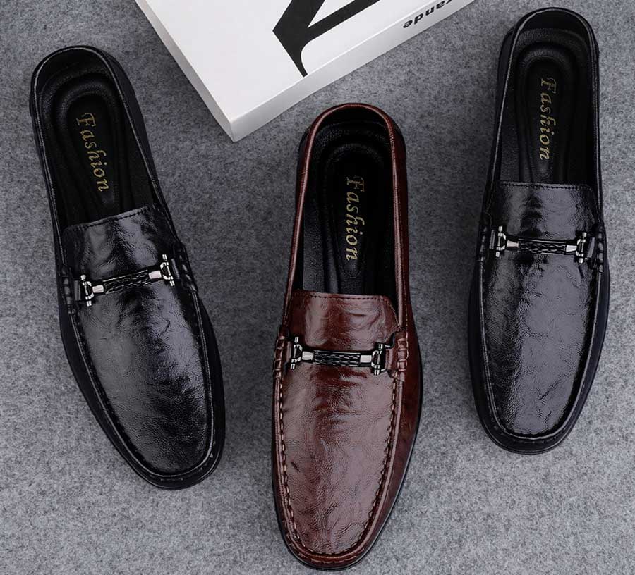 Men's metal buckle on top slip on shoe loafers