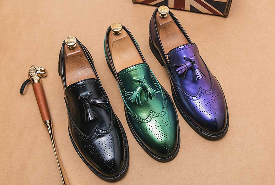 Men's brogue tassel on top slip on dress shoes