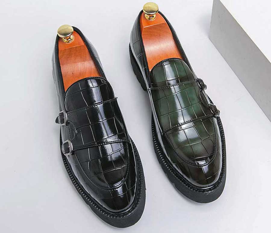 Men's croc skin pattern monk strap slip on dress shoes