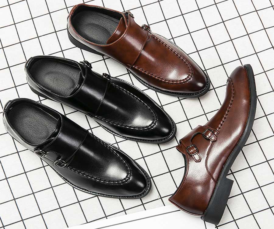 Men's sewn accents monk strap slip on dress shoes