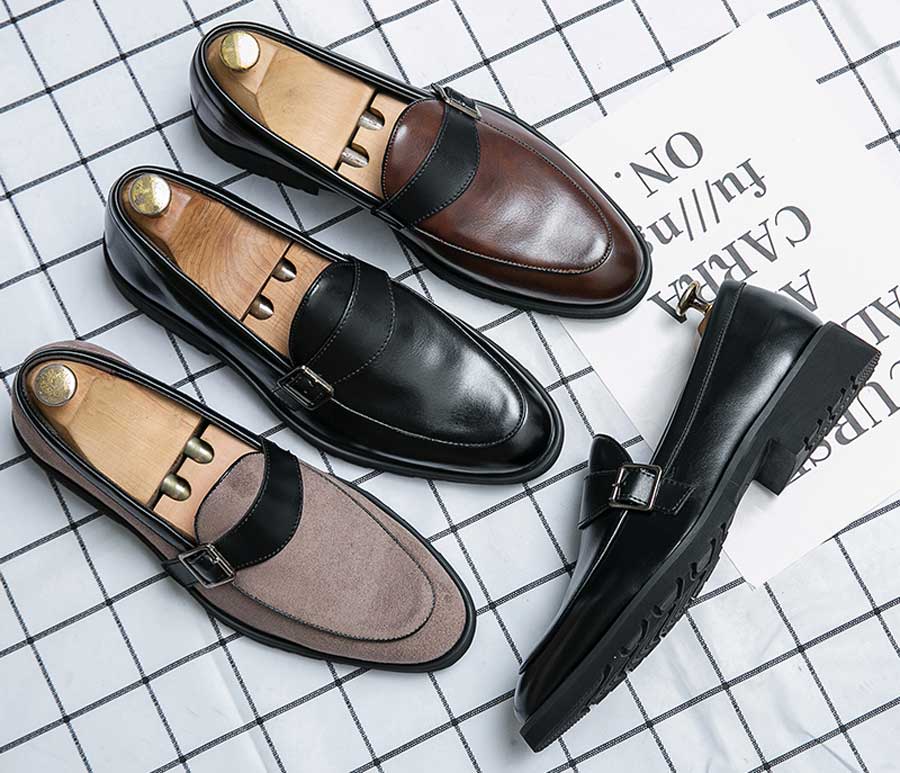 Men's monk strap slip on dress shoes