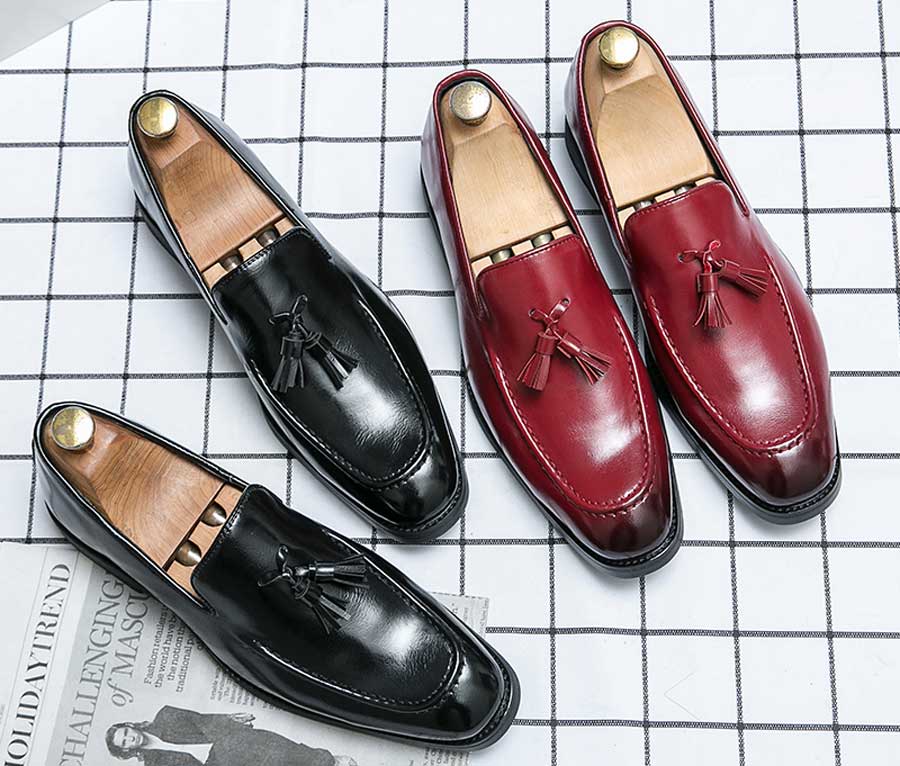 Men's retro tassel on top slip on dress shoes