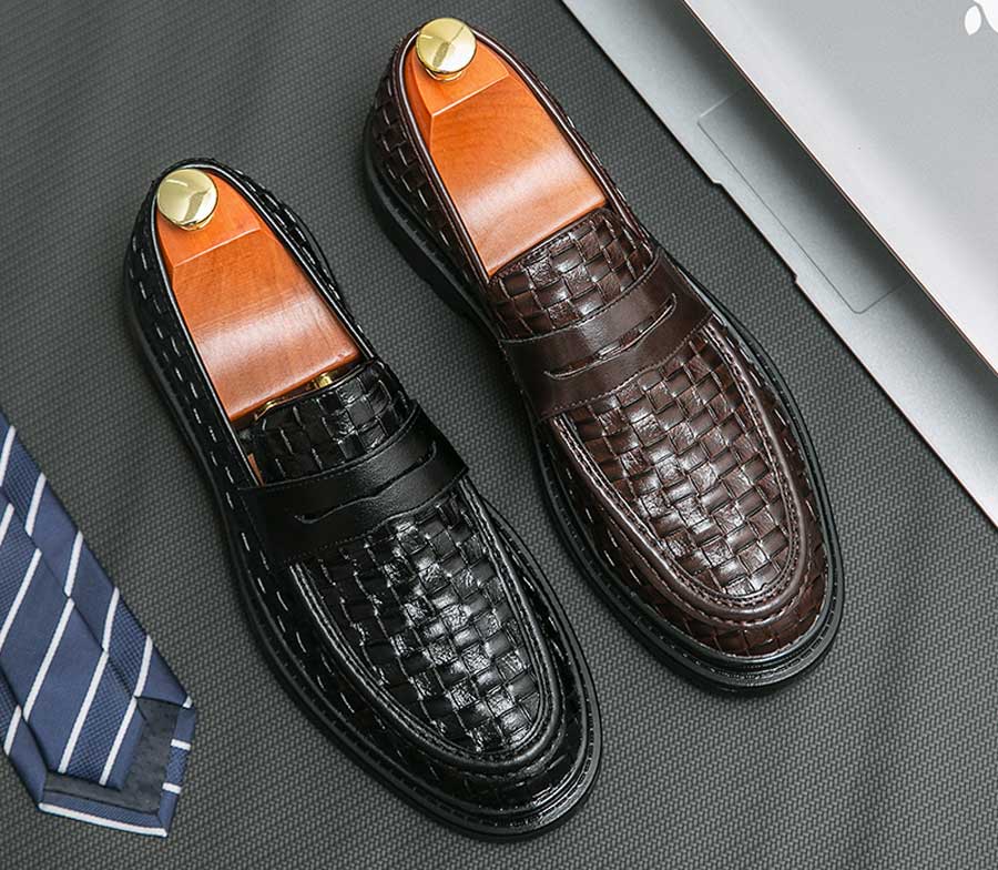 Men's weave accents penny strap slip on dress shoes