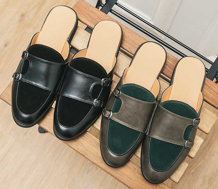 Men's monk strap slip on shoe mules