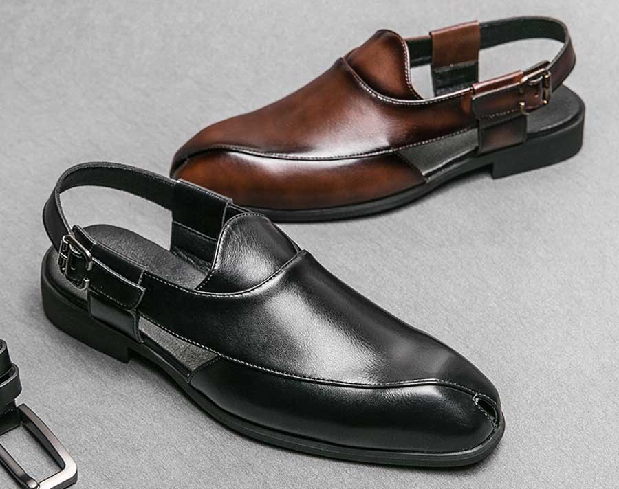 Men's retro back buckle strap slip on shoe mules