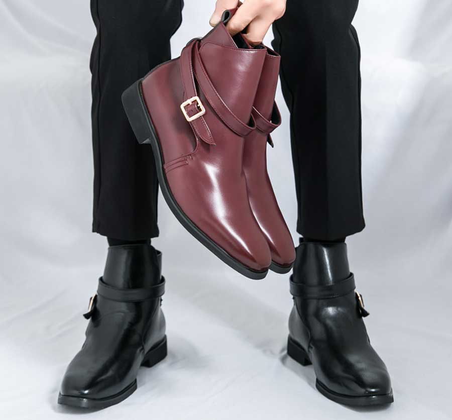 Men's buckle strap plain slip on shoe boots