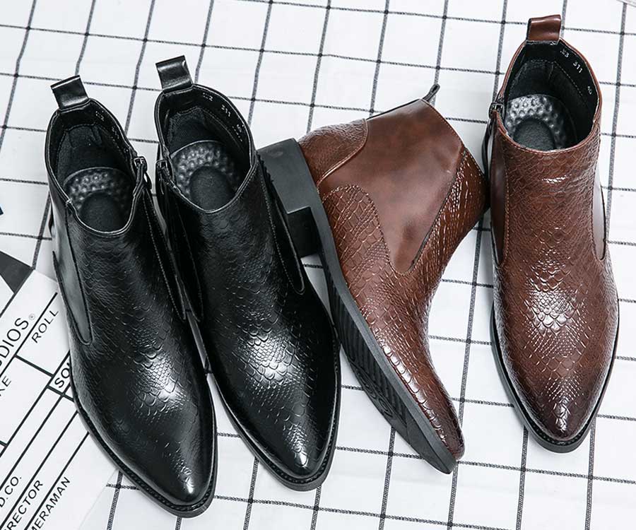 Men's croc skin pattern side zip slip on shoe boots