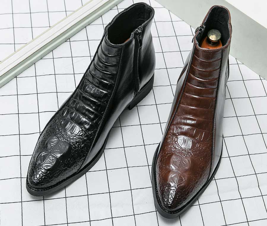 Men's retro croc skin pattern side zip slip on shoe boots