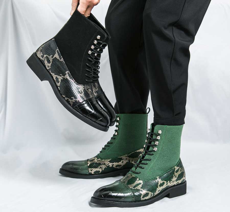 Men's snake & croc skin pattern brogue oxford shoe boots