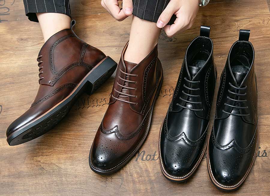 Men's retro wingtip brogue lace up shoe boots