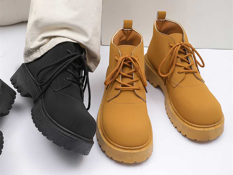 Men's plain suede curved toe lace up shoe boots