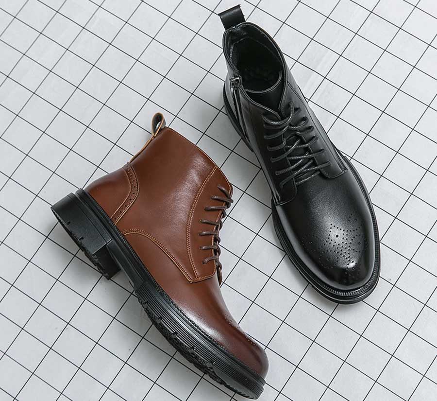 Men's retro brogue side zip derby shoe boots