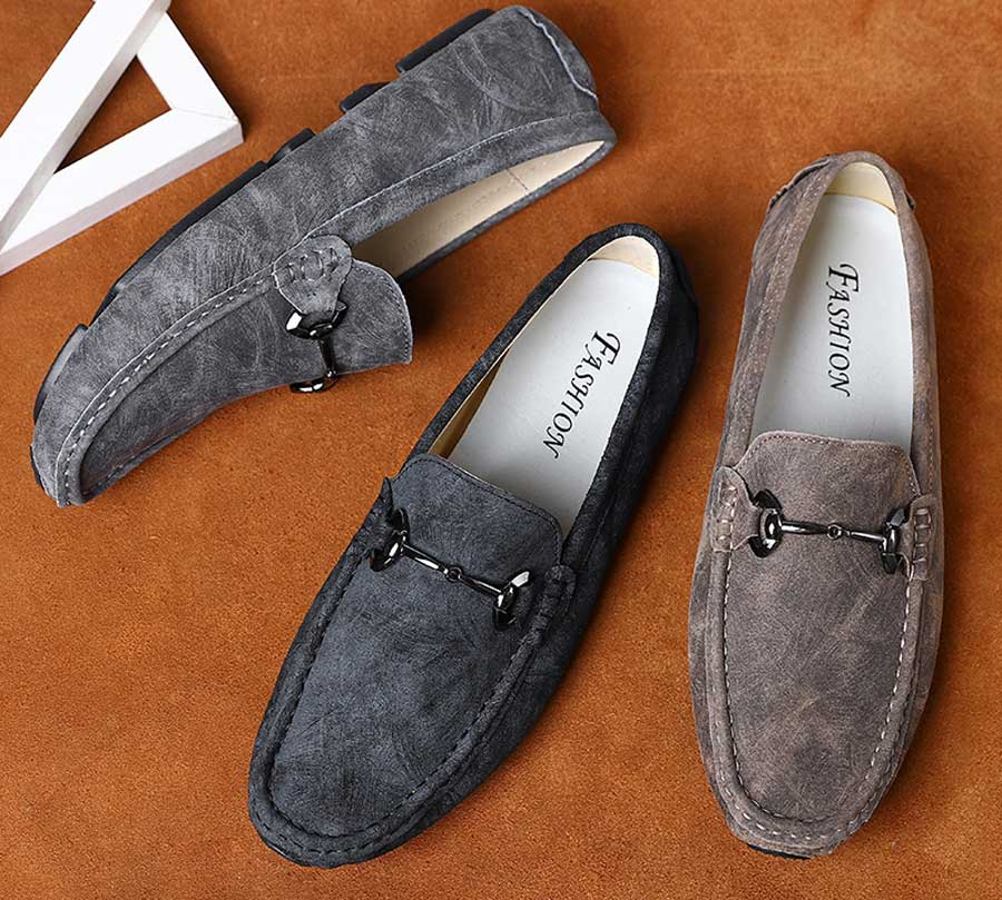 Men's suede metal buckle on top slip on shoe loafers