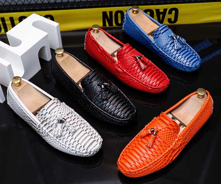 Men's snake skin pattern top tassel slip on shoe loafers