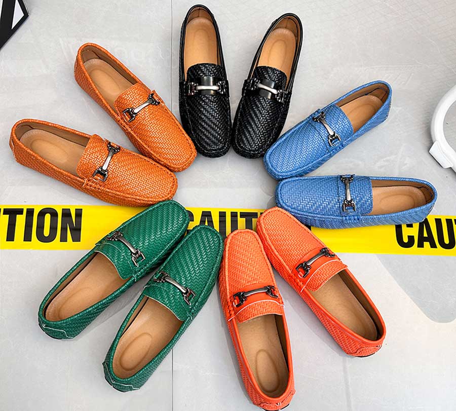 Men's weave pattern metal buckle slip on shoe loafers