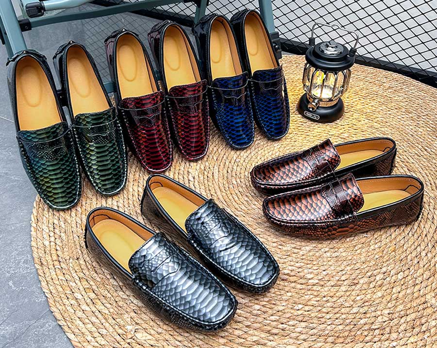 Men's snake skin pattern penny slip on shoe loafers