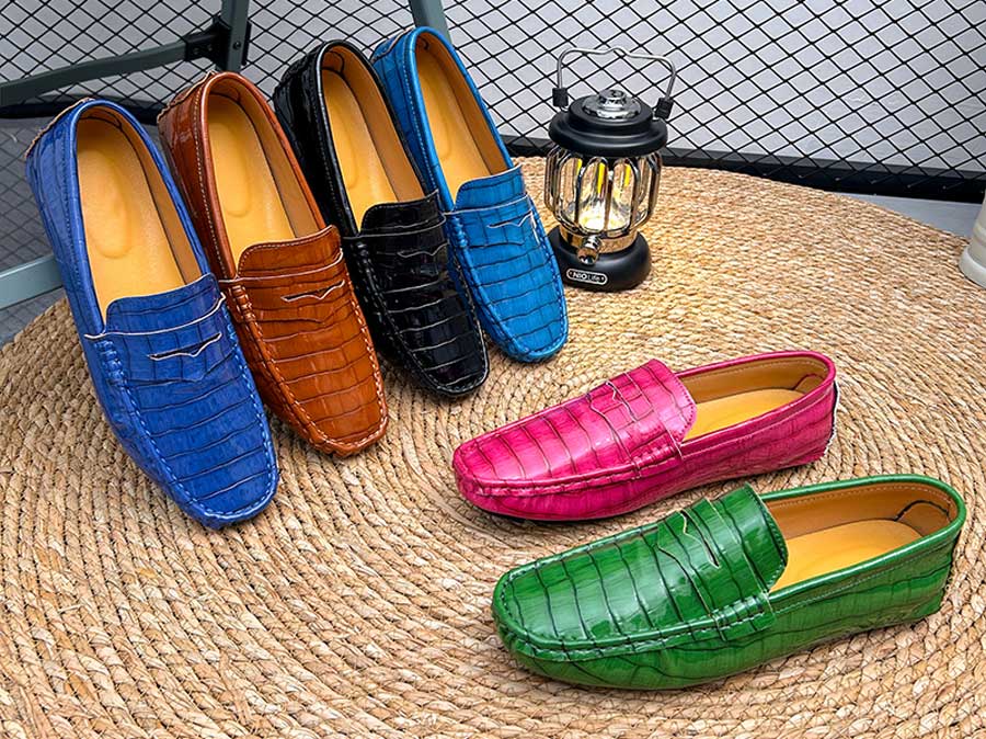 Men's croc skin pattern penny slip on shoe loafers