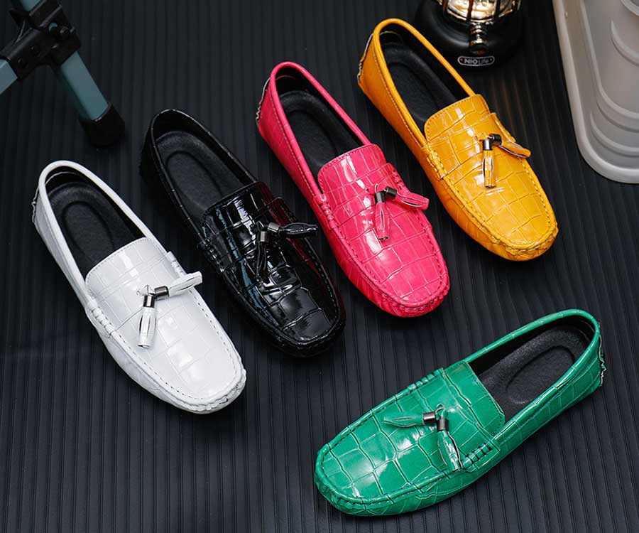 Men's croc skin pattern tassel slip on shoe loafers