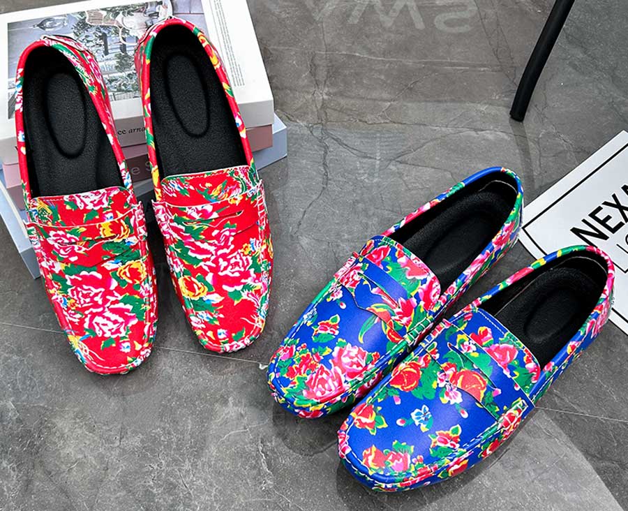 Men's floral pattern penny slip on shoe loafers