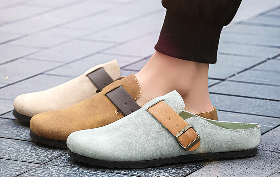 Men's suede buckle strap slip on shoe mules