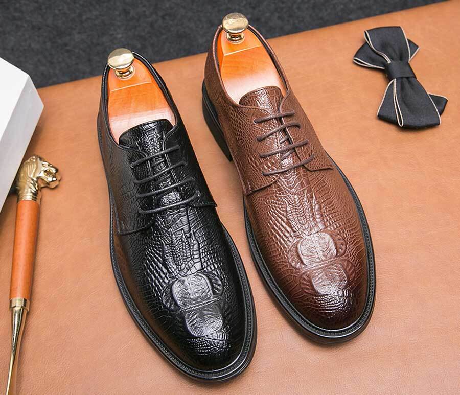 Men's retro crocodile skin pattern derby dress shoes