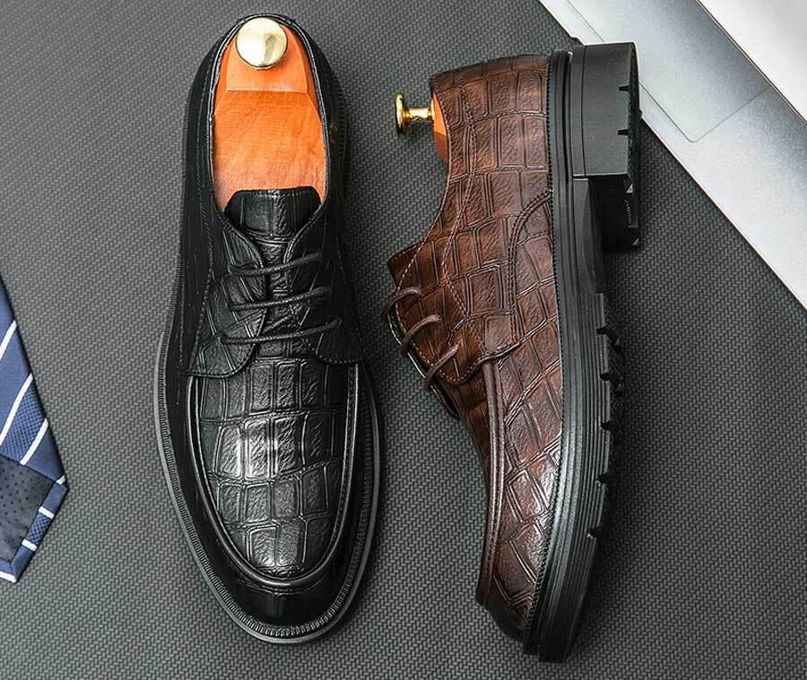 Men's retro crocodile skin pattern derby dress shoes