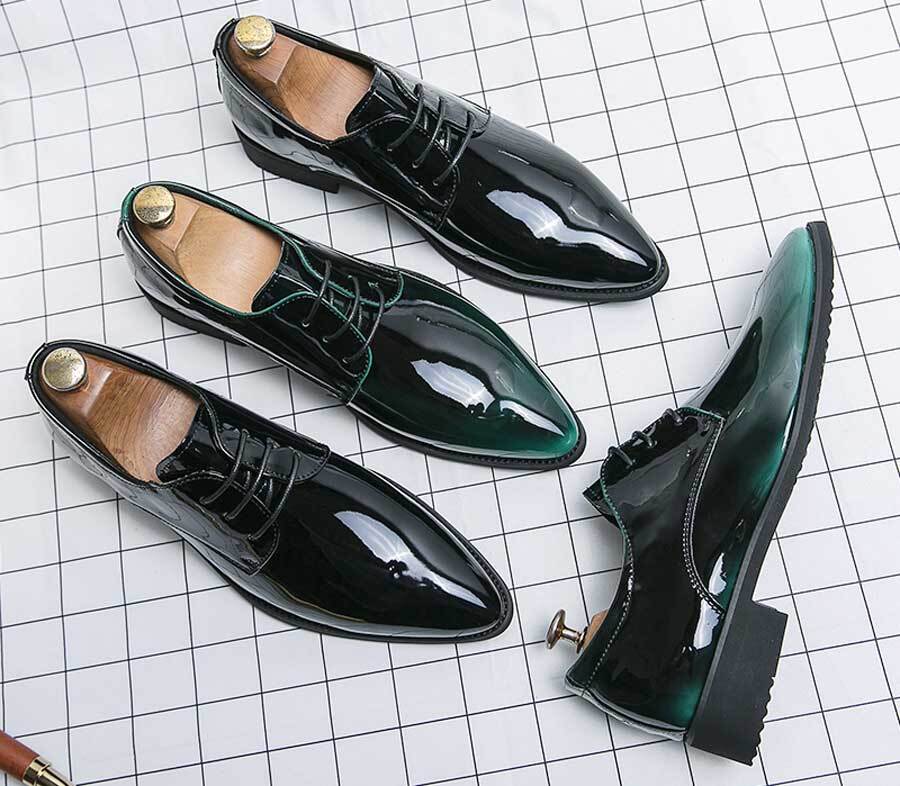 Men's patent leather point toe derby dress shoes