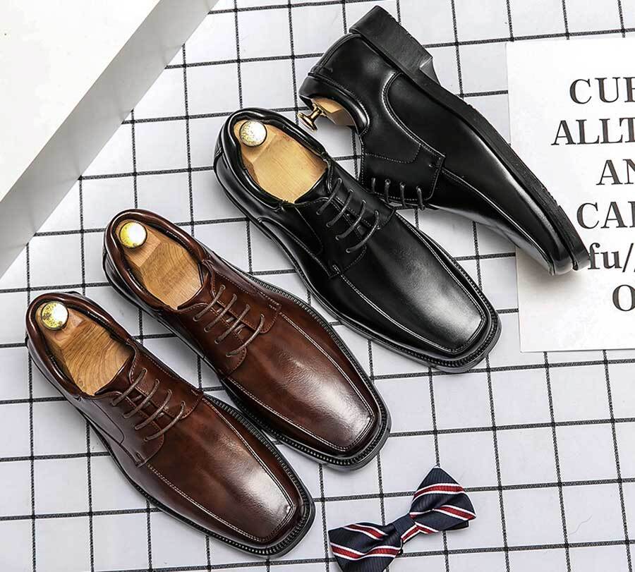 Men's retro square toe derby dress shoes