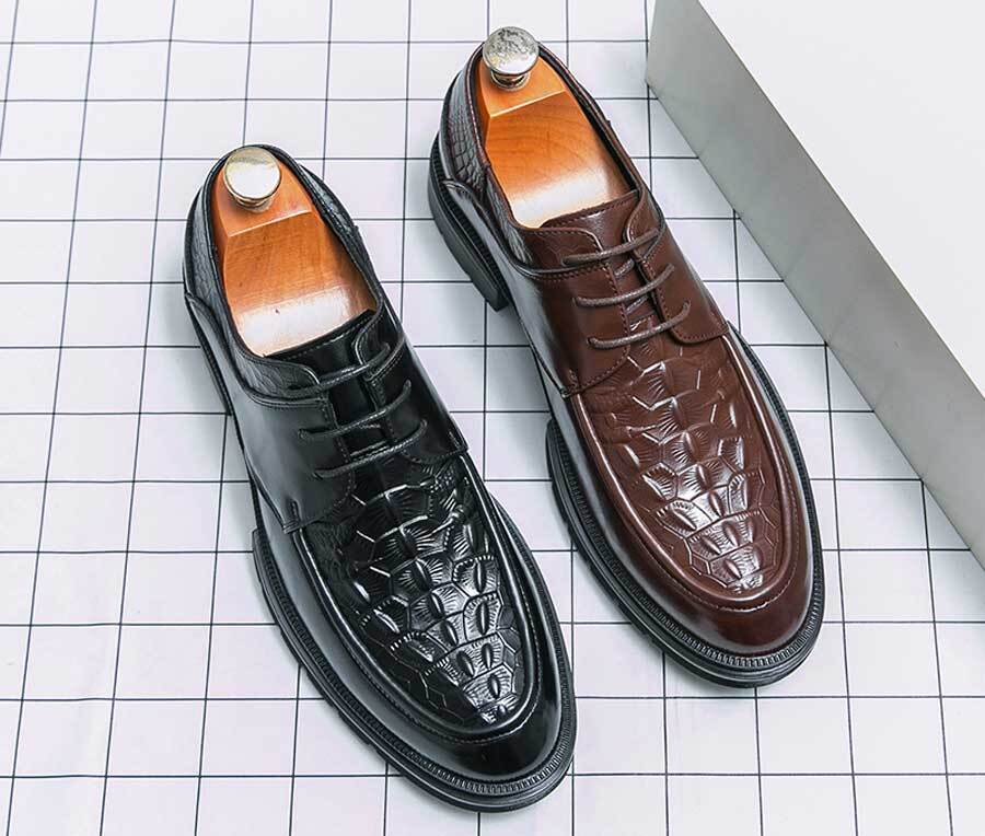 Men's retro crocodile skin pattern derby dress shoes