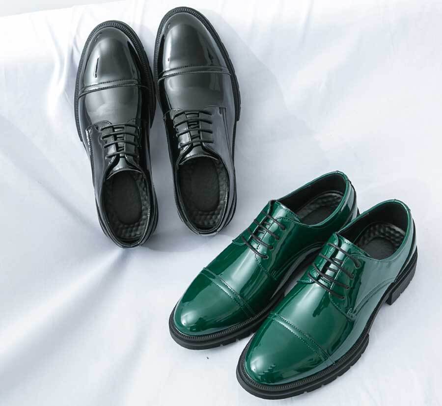 Men's patent leather cap toe derby dress shoes