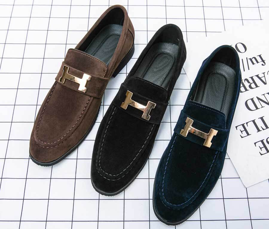 Men's metal buckle thread accents slip on dress shoes