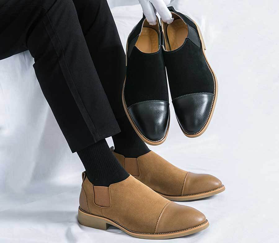 Men's cap toe stretch entry slip on dress shoes