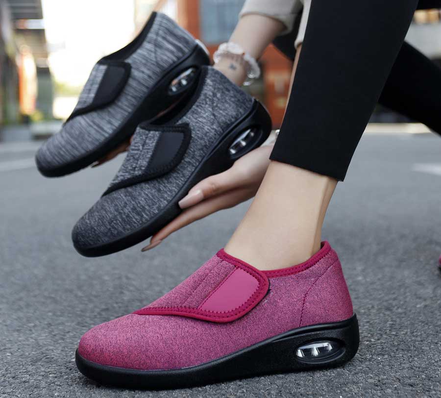 Women's mesh stripe texture Velcro slip on shoe sneakers