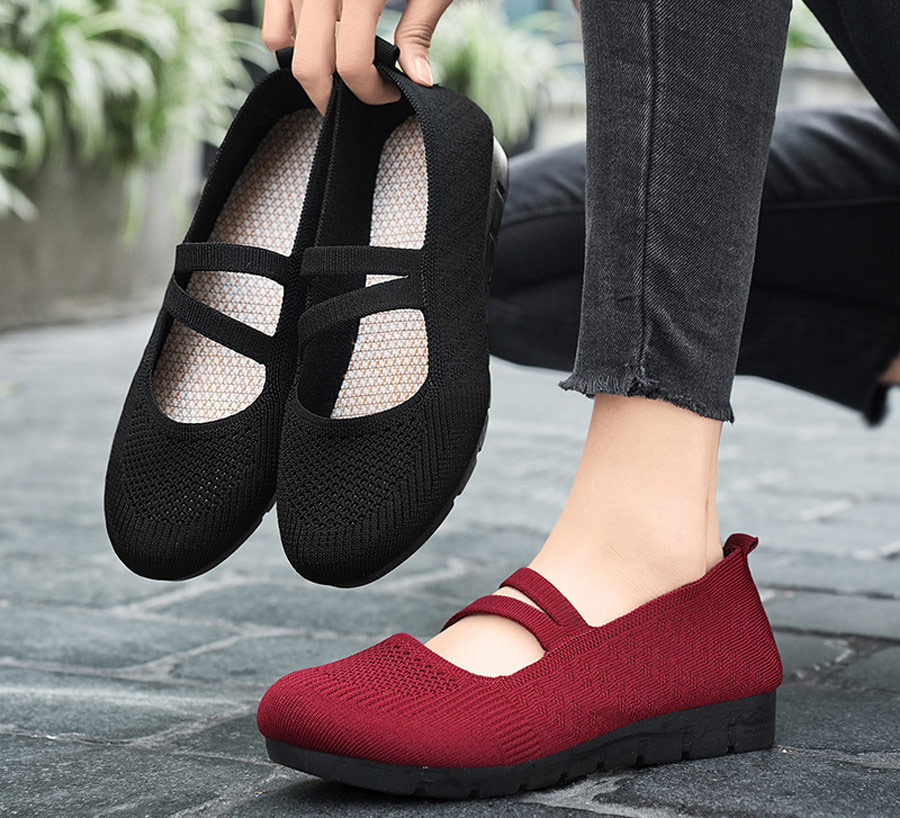 Women's flyknit double strap low cut slip on shoe loafers