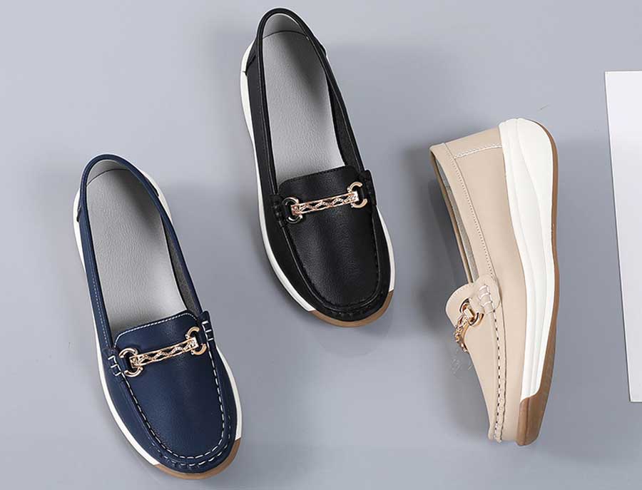 Women's metal ornaments buckle casual slip on shoe loafers