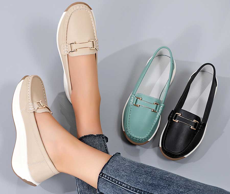 Women's buckle strap casual slip on shoe loafers