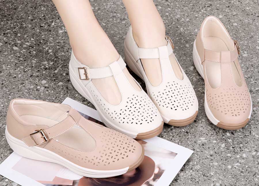 Women's hollow out low cut buckle slip on shoes