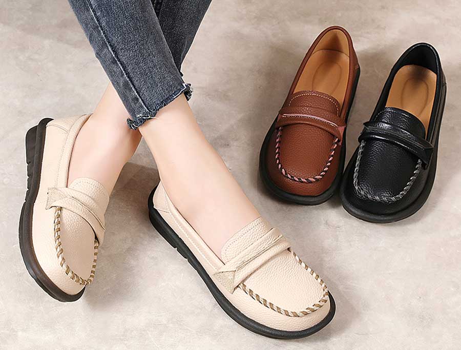 Women's sewn accents penny slip on shoe loafers