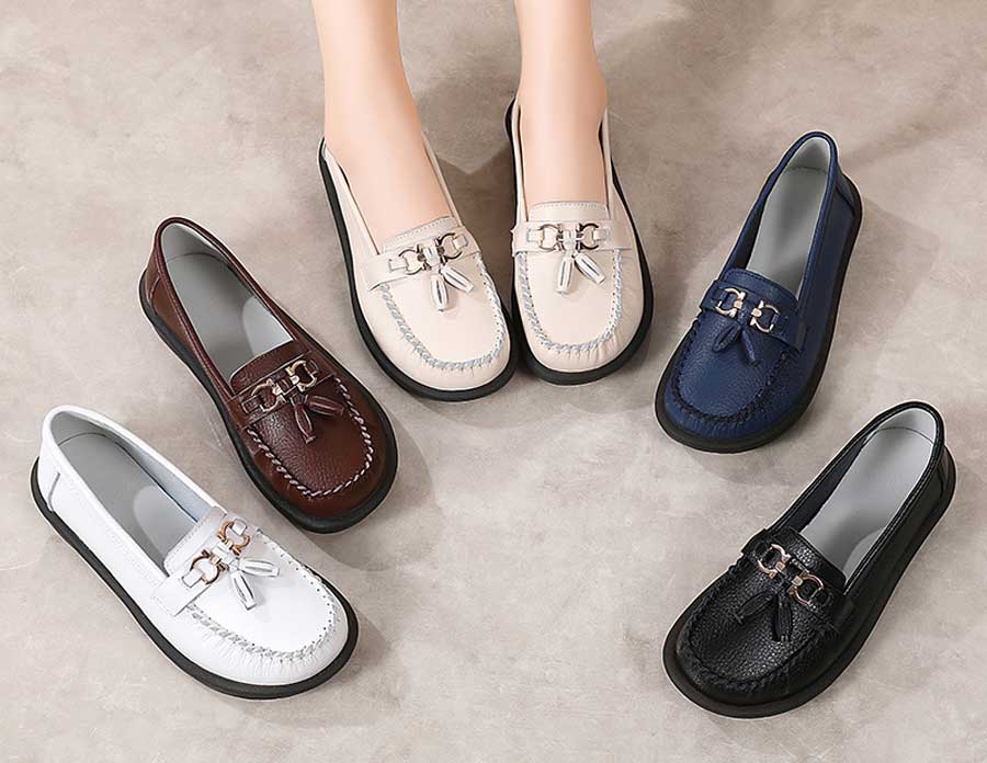 Women's tassel & metal buckle penny slip on shoe loafers