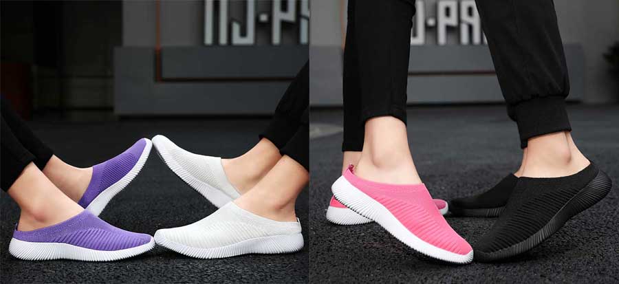 Women's flyknit stripe texture casual slip on shoe mules