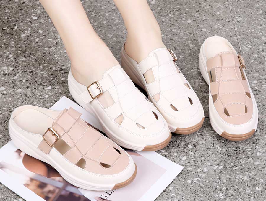 Women's casual cut out buckle slip on shoe mules